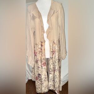 🤍 Origami Boho Lace Hem Duster Cardigan L/XL NWOT